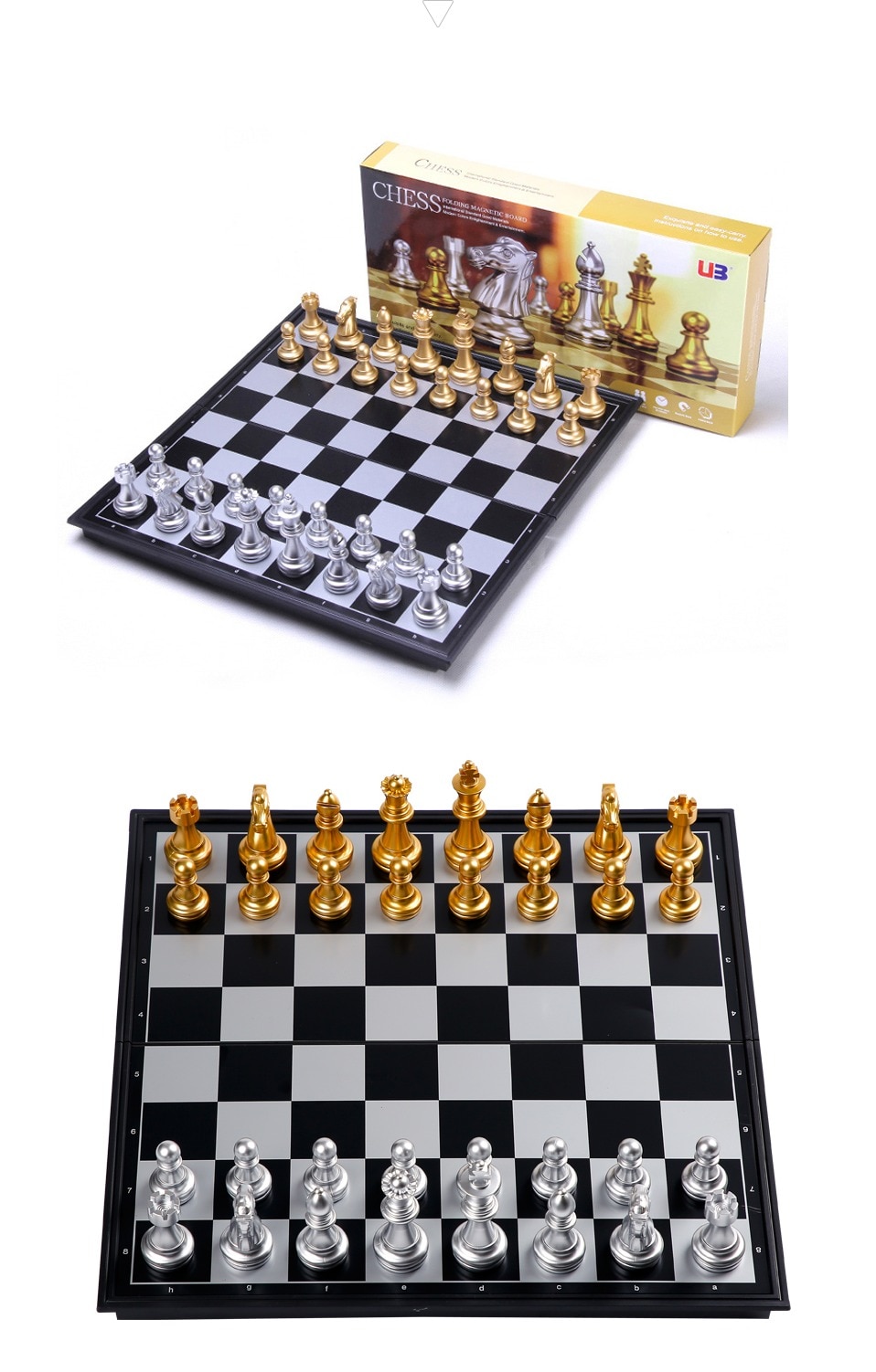 לוח שחמט מגנטי בעיצוב זהב כסוף קלאסי